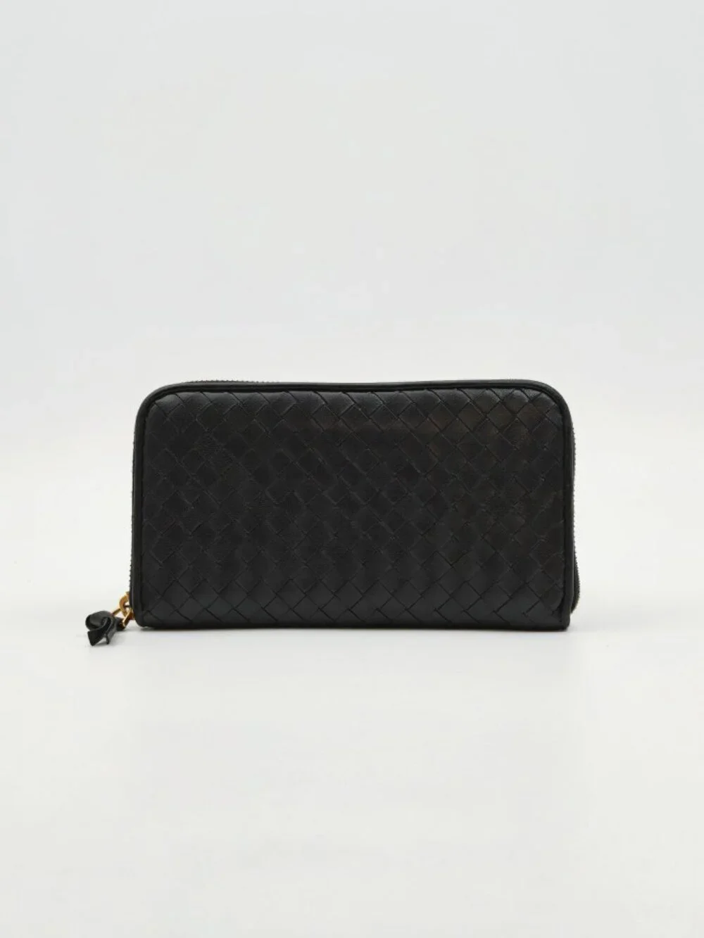 Bottega Veneta Intrecciato Zip Around Long Wallet Black Leather Auth Italy
